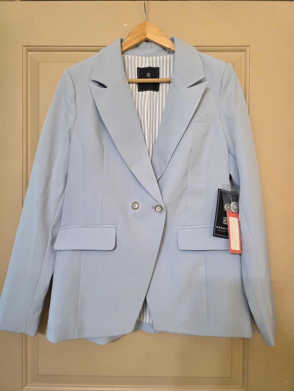 NWT Bagatelle Collection Baby Blue Double-Breasted Blazer Womens Medium